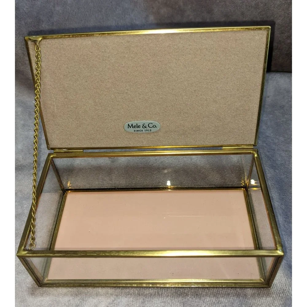 Mele & Co. Pink And Gold Floral Glass Trinket Box